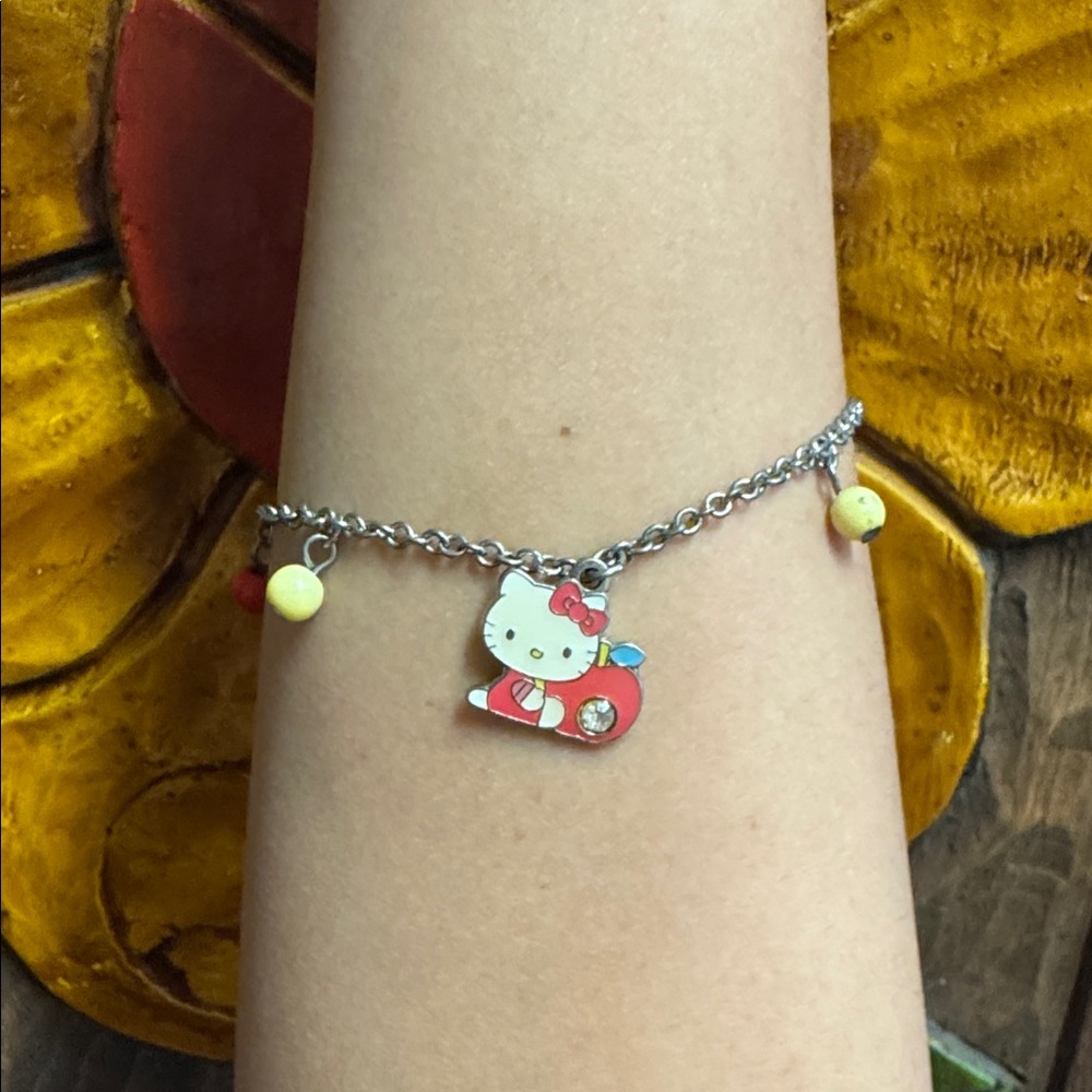 Vintage Hello Kitty Charm Bracelet with Red and Yellow Beads